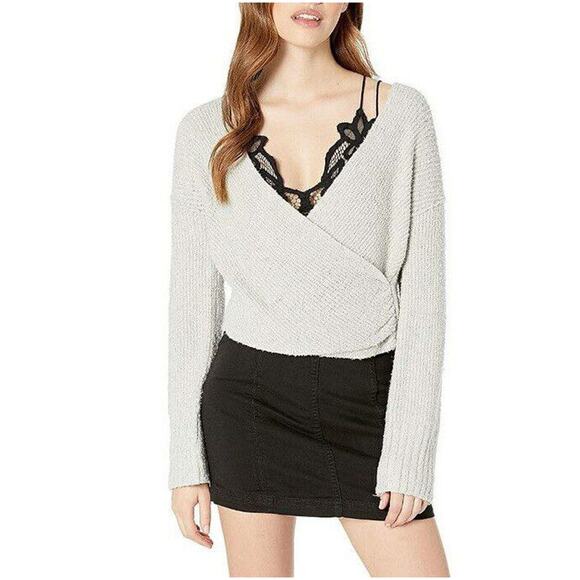 Free People Women's Gray Long Sleeve V-neck Faux Wrap Sweater Size S OB923359 - Picture 4 of 7